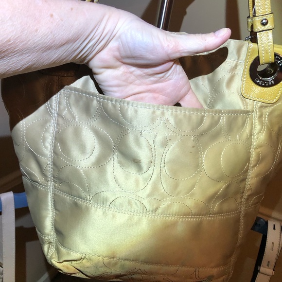 Authentic Coach Matte Gold Fabric Satchel with Shoulder Straps, Zipper Close - Picture 7 of 15